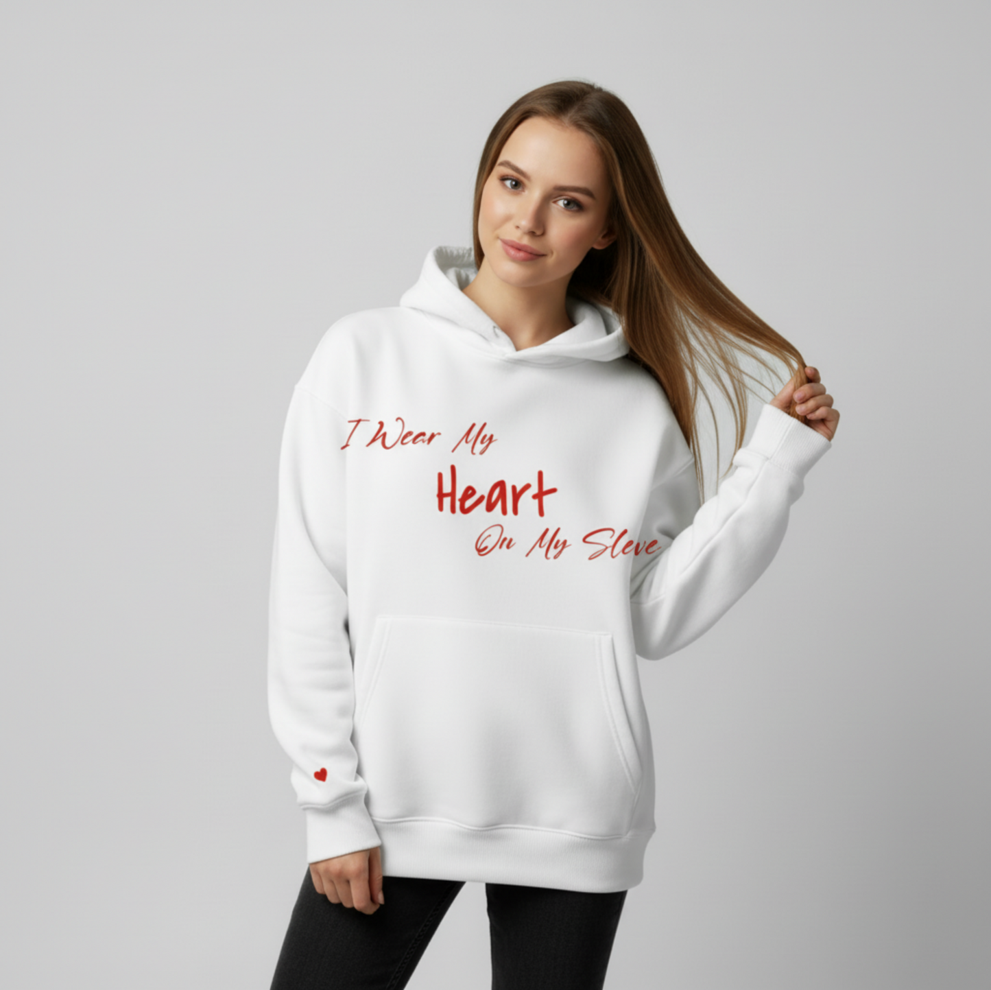 Heart on My Sleeve – Oversized Hoodie (White)