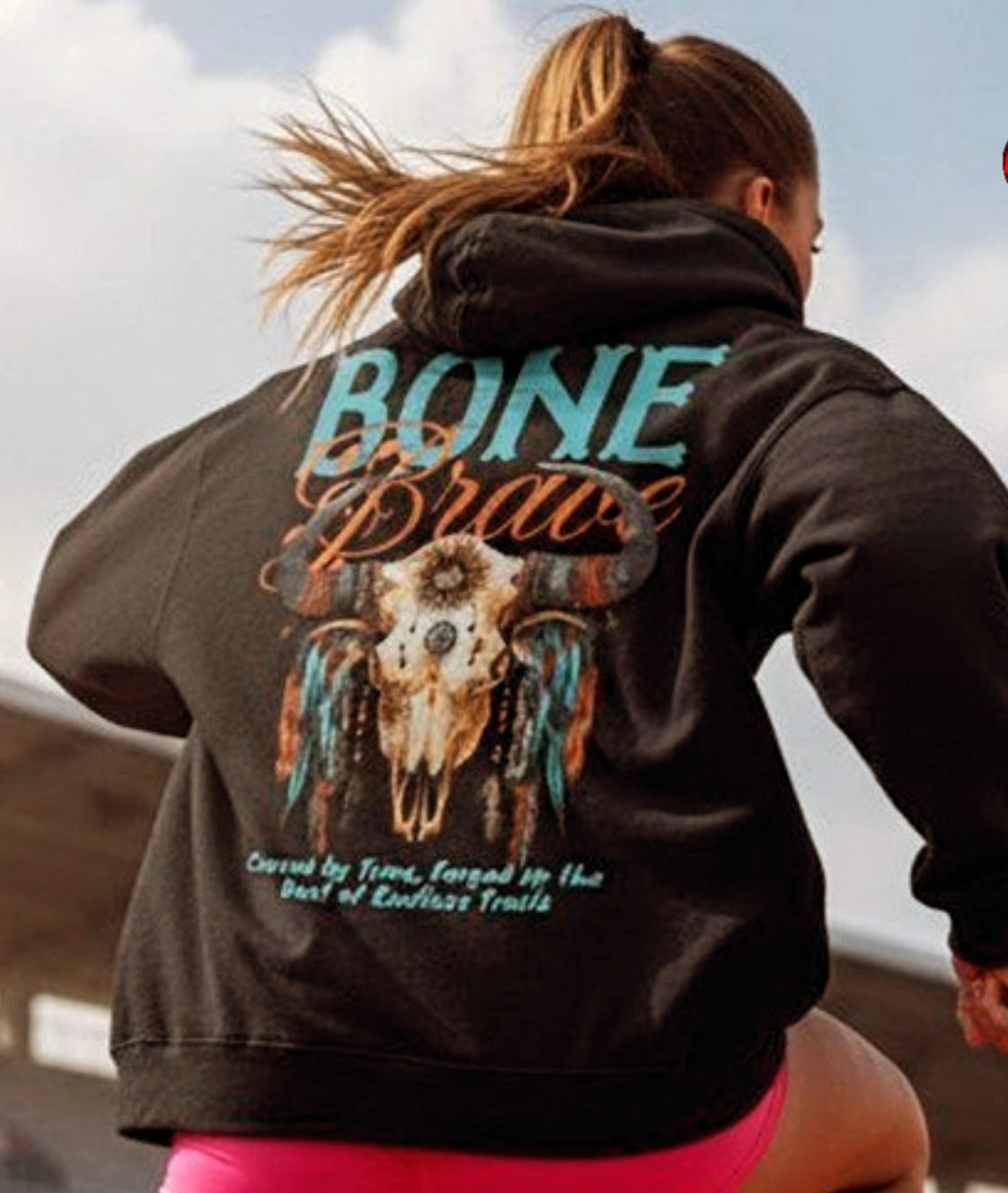Bone Brave – Oversized Black Hoodie