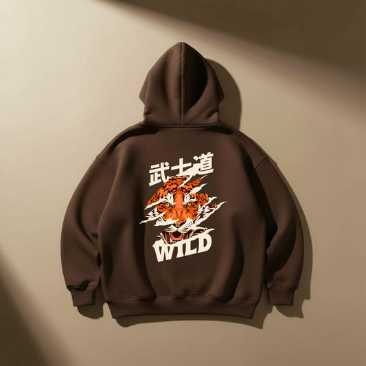 Bushidō Roar – Oversized Chocolate Brown Hoodie